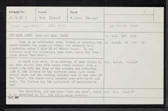 Raasay, Uamh Nan Ramh, NG53NW 7, Ordnance Survey index card, Recto