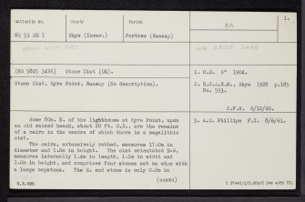 Raasay, Eyre Point, NG53SE 1, Ordnance Survey index card, page number 1, Recto