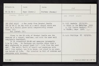 Raasay, Brochel Chapel, NG54NE 5, Ordnance Survey index card, Recto