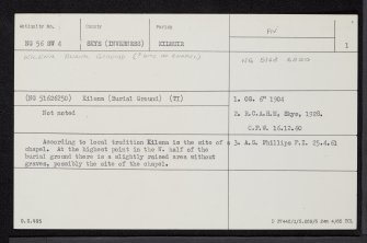 Kilena Burial Ground, Skye, NG56SW 4, Ordnance Survey index card, page number 1, Recto