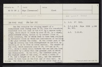 Skye, Dun Ban, NG60SW 3, Ordnance Survey index card, page number 1, Recto