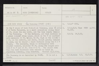 Skye, Dun Boreraig, NG61NW 2, Ordnance Survey index card, page number 1, Recto