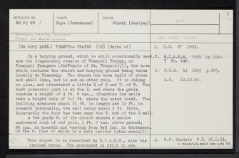 Scalpay, Teampull Fraing, NG62NW 1, Ordnance Survey index card, page number 1, Recto