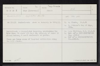 Skye, Runicaleach, NG72SE 2, Ordnance Survey index card, page number 1, Recto