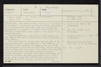 Bard's Castle, NG82NE 1, Ordnance Survey index card, page number 1, Recto