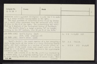 Bard's Castle, NG82NE 1, Ordnance Survey index card, page number 2, Verso