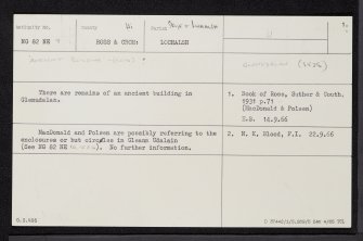 Gleann Udalain, NG82NE 9, Ordnance Survey index card, page number 1, Recto