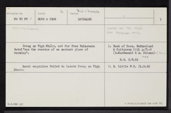 Creag An Tigh Mhoir, Balmacara, NG82NW 2, Ordnance Survey index card, page number 1, Recto