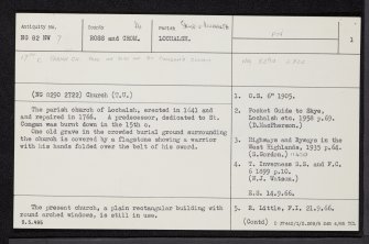 Kirkton Of Lochalsh, Lochalsh Parish Church, NG82NW 7, Ordnance Survey index card, page number 1, Recto