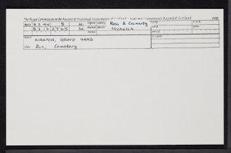 Kirkton, Grave Yard, NG82NW 8, Ordnance Survey index card, Recto