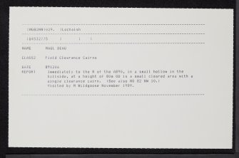 Maol Beag, NG82NW 29, Ordnance Survey index card, Recto