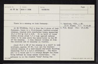 Loch Kernsary, NG88SE 9, Ordnance Survey index card, page number 1, Recto