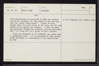 Uamh Nan Deargann, NG89SW 1, Ordnance Survey index card, page number 2, Verso