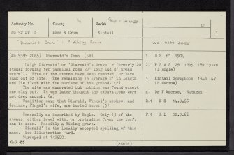 Diarmid's Grave, Loch Duich, NG92SW 2, Ordnance Survey index card, page number 1, Recto