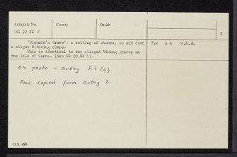 Diarmid's Grave, Loch Duich, NG92SW 2, Ordnance Survey index card, page number 2, Verso