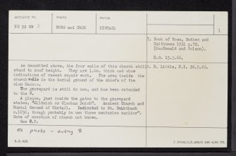 Kintail, St Dubhthac's Church, NG92SW 3, Ordnance Survey index card, page number 1, Verso