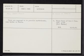 Lochan Na Bearta, NG98SE 1, Ordnance Survey index card, page number 1, Recto