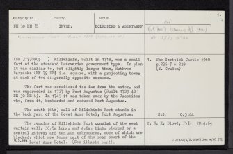 Fort Augustus, Lovat Arms Hotel, Kiliwhimin Barracks, NH30NE 5, Ordnance Survey index card, page number 1, Recto