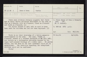 Clach Na H'Annaid, NH35SW 1, Ordnance Survey index card, page number 1, Recto