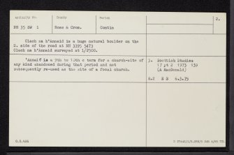 Clach Na H'Annaid, NH35SW 1, Ordnance Survey index card, page number 2, Recto