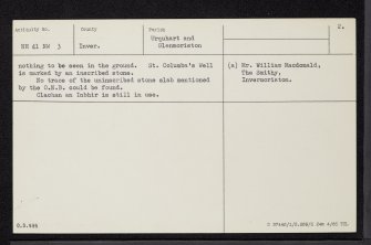 Invermoriston, St Columba's Church, Well And Graveyard, NH41NW 3, Ordnance Survey index card, page number 2, Verso