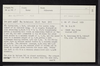 Dun Garbhlaich, NH44NE 5, Ordnance Survey index card, Recto