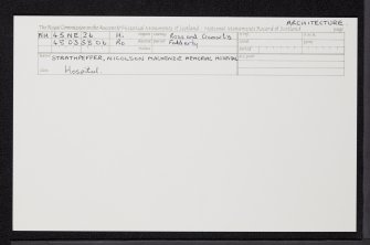 Strathpeffer, Nicolson Mackenzie Memorial Hospital, NH45NE 26, Ordnance Survey index card, Recto