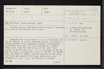 Castle Kitchie, NH52NW 5, Ordnance Survey index card, page number 1, Recto