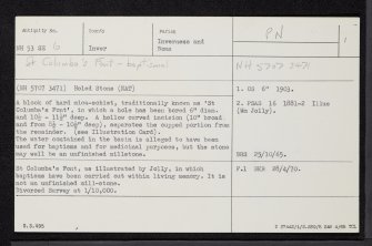 St Columba's Font, NH53SE 6, Ordnance Survey index card, page number 1, Recto