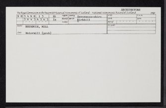 Lentran, Rhinduie, Mill, NH54NE 13, Ordnance Survey index card, Recto