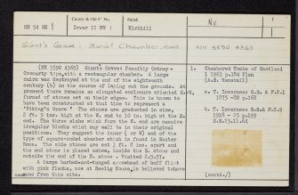Reelig, The Giant's Grave, NH54SE 1, Ordnance Survey index card, page number 1, Recto