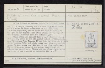 Moniack Castle Balblair Stone, NH54SE 9, Ordnance Survey index card, page number 1, Recto