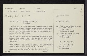 Kilcoy Castle, NH55SE 8, Ordnance Survey index card, page number 1, Recto