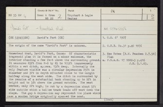 David's Fort, NH55SW 4, Ordnance Survey index card, page number 1, Recto
