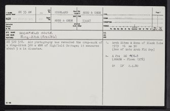 Highfield House, NH55SW 16, Ordnance Survey index card, page number 1, Recto