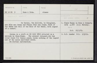 Cnocan, NH56NE 9, Ordnance Survey index card, Recto