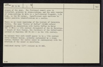 Invershin Castle, NH59NE 2, Ordnance Survey index card, page number 2, Verso