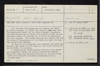 Inverness, Cromwell Road,  Cromwell's Fort, NH64NE 4, Ordnance Survey index card, page number 1, Recto