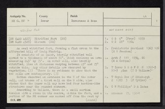 Craig Phadrig, NH64NW 6, Ordnance Survey index card, page number 1, Recto