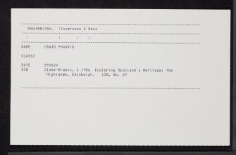 Craig Phadrig, NH64NW 6, Ordnance Survey index card, Recto
