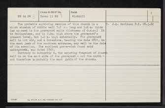 Kirkton, Farnaway Church And Graveyard, NH64NW 8, Ordnance Survey index card, page number 2, Verso
