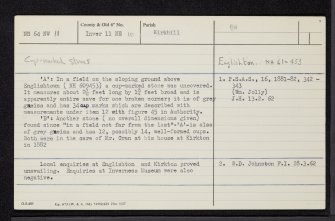 Englishton, NH64NW 11, Ordnance Survey index card, Recto