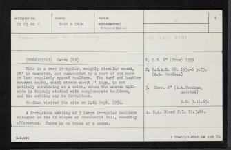 Drumderfit Hill, NH65SE 2, Ordnance Survey index card, page number 1, Recto