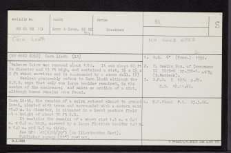 Carn Liath, NH66NE 10, Ordnance Survey index card, Recto