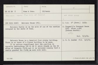 Balconie House, NH66NW 8, Ordnance Survey index card, Recto