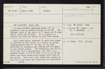 Culbo, NH66SW 9, Ordnance Survey index card, page number 1, Recto