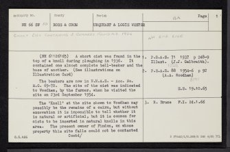 Findon Mains, NH66SW 10, Ordnance Survey index card, page number 1, Recto