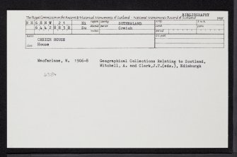 Creich House, NH68NW 21, Ordnance Survey index card, Recto