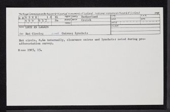 Loch An Lagain, NH69NE 18, Ordnance Survey index card, Recto