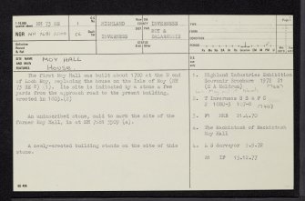 Moy Hall, NH73NE 1, Ordnance Survey index card, page number 1, Recto